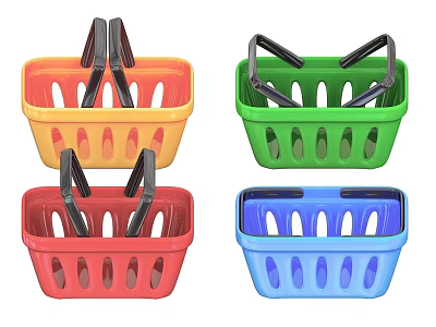 Colorful Plastic Shopping Baskets With Black Handles In Orange Green Red Blue 3d model