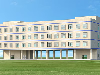 Modern Industrial Factory Building Exterior Design With Large Windows And Green Lawn 3d model