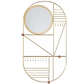 Stylish Modern Gold Frame Geometric Wall Mounted Mirror With Decorative Hooks And Storage Shelves