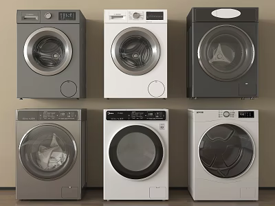 Various Modern Front Load Washing Machines In Different Colors And Styles 3d model