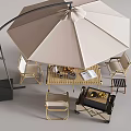 Outdoor Table And Chair Set With Large Umbrella Four Chairs Grill Cart And Tabletop Snacks
