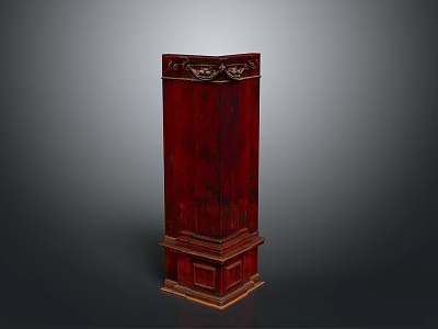 Red Wooden Architectural Pillar With Intricate Carved Decorations And Classical Design 3d model