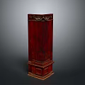 Red Wooden Architectural Pillar With Intricate Carved Decorations And Classical Design