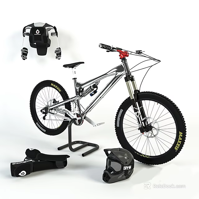 High Quality Off Road Mountain Bike With Helmet Gloves And Cycling Accessories 3d model 