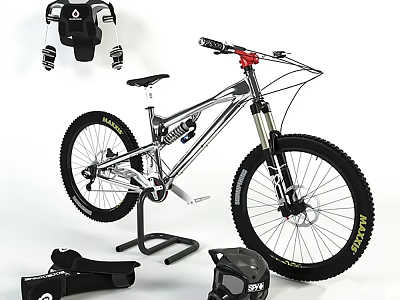 High Quality Off Road Mountain Bike With Helmet Gloves And Cycling Accessories 3d model