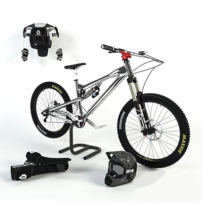 High Quality Off Road Mountain Bike With Helmet Gloves And Cycling Accessories 3d model