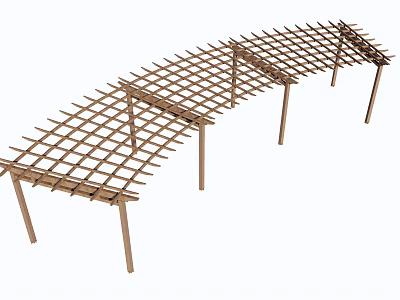 Wooden Outdoor Pergola With Lattice Top And Supporting Posts Structure 3d model