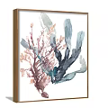 Watercolor Plant Paintings With Blue Pink Gray Tones In Golden Frames Wall Art