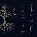 Detailed Illustration Of White Trees With Various Root And Branch Shapes