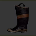 Tall Dark Colored Boots With Brown Stripe Worn Out Sole And Laces Design