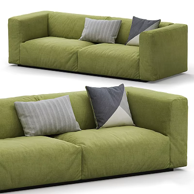 Modern Green Two Seater Sofa With Gray Striped And Blue Geometric Pillows 3d model