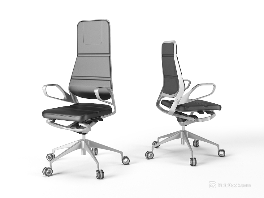Modern Black Office Chairs With High Back Silver Frame And Rolling Wheels 3d model 