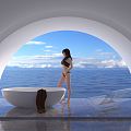 Modern Bathtub with Sea View 3d model