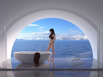 Modern Bathtub with Sea View 3d model