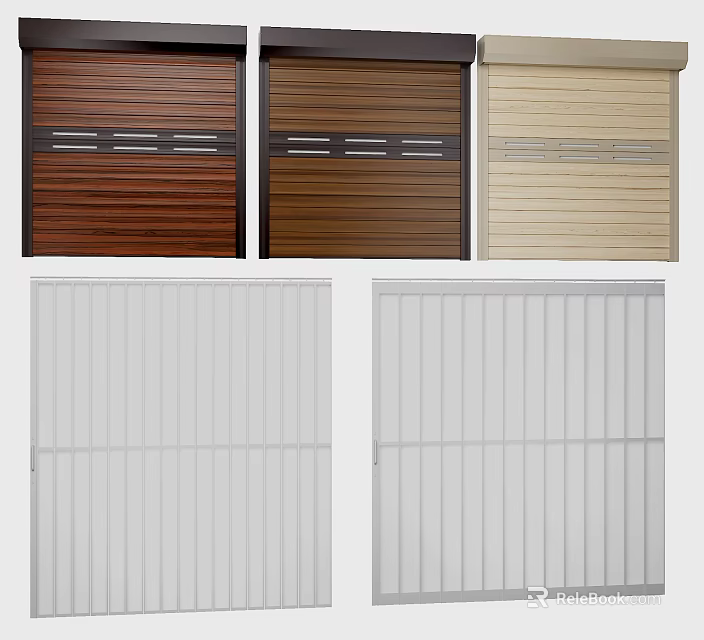 Different Colored Wooden Roller Doors And White Slatted Varieties 3d model 