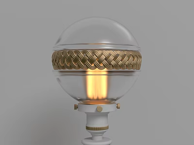 Illuminated Table Lamp With Transparent Spherical Shade Gold Braided Decoration And White Base 3d model