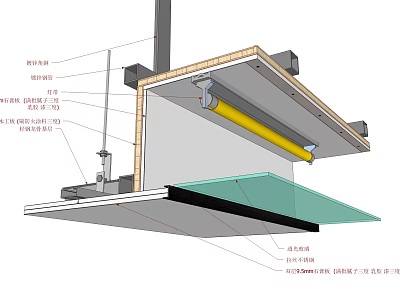Ceiling Structure with Light Steel Keel Gypsum Board Lighting Installation and Moisture Proof Treatment 3d model
