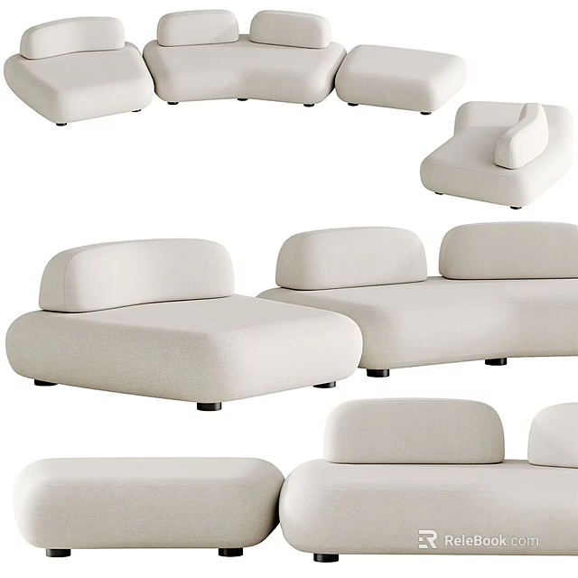 Light Beige Minimalist Sectional Sofa With Modular Pieces And Upholstered Fabric 3d model