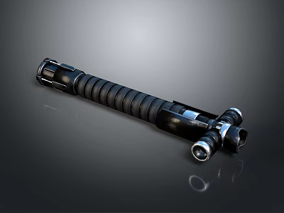 Black Spiral Grip Weapon With Metal Components And Reflection On Dark Background 3d model