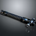 Black Spiral Grip Weapon With Metal Components And Reflection On Dark Background 3d model
