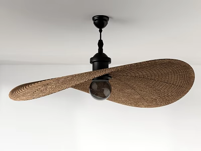 Woven Rattan Pendant Light with Black Metal Base and Spherical Bulb Modern Minimalist Design 3d model