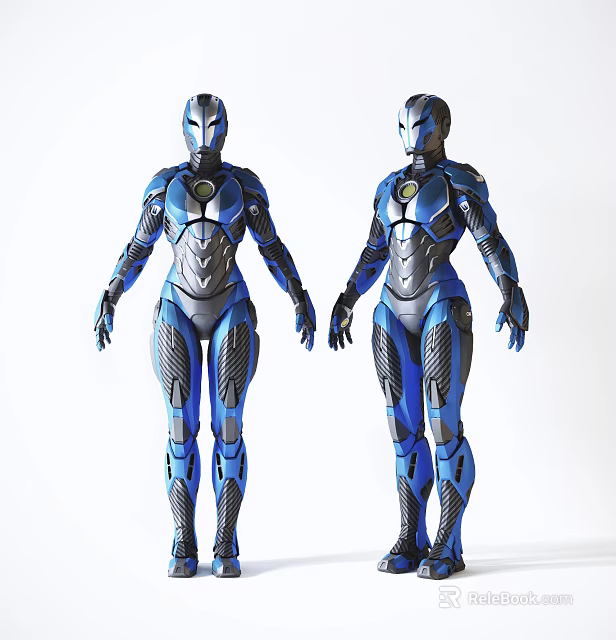 Futuristic Game and Movie Characters Two Blue Armor Full Body Designs 3d model 
