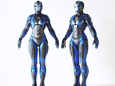 Futuristic Game and Movie Characters Two Blue Armor Full Body Designs 3d model