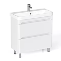 White Bathroom Vanity With Two Drawers Silver Faucet And Metal Legs