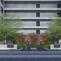 Garden Landscape Design with Green Red Trees Pathway and Number 5 Signs by Building