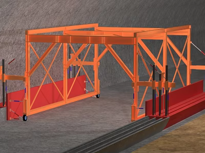 Orange Movable Display Shelves with Sturdy Metal Frame and Red Panel for Industrial Storage 3d model