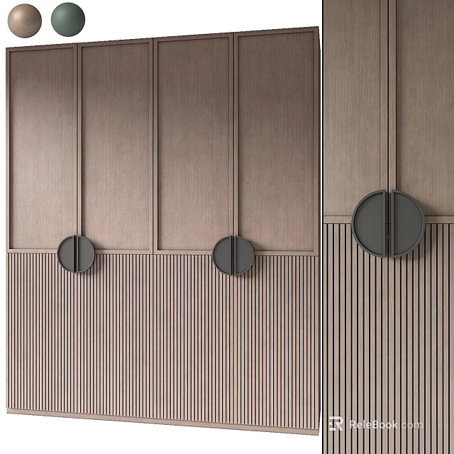 Modern Wooden Wall Design With Vertical Stripes And Circular Decorative Elements 3d model 
