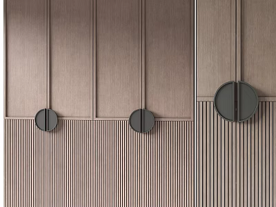 Modern Wooden Wall Design With Vertical Stripes And Circular Decorative Elements 3d model