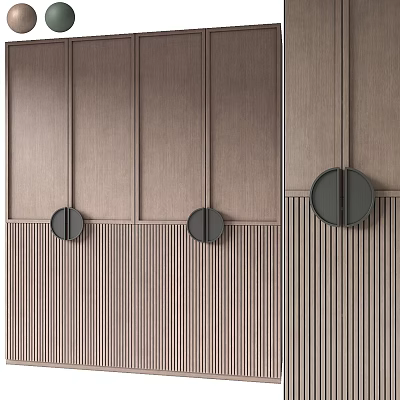 Modern Wooden Wall Design With Vertical Stripes And Circular Decorative Elements 3d model