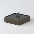 Modern Square Coffee Table With Black Glass Top And Brown Stitched Frame