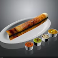 Traditional South Indian Dosa on White Oval Plate with Colorful Chutney Cups