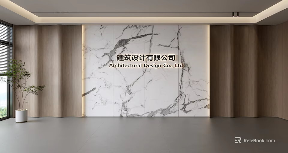 Modern Marble Feature Wall with Wooden Accents and Ambient Lighting for Architectural Design 3d model 