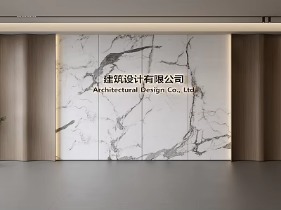 Modern Marble Feature Wall with Wooden Accents and Ambient Lighting for Architectural Design 3d model
