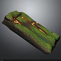 Wooden And Stone Material Decorative Structure With Green Surface And Orange Textured Lines