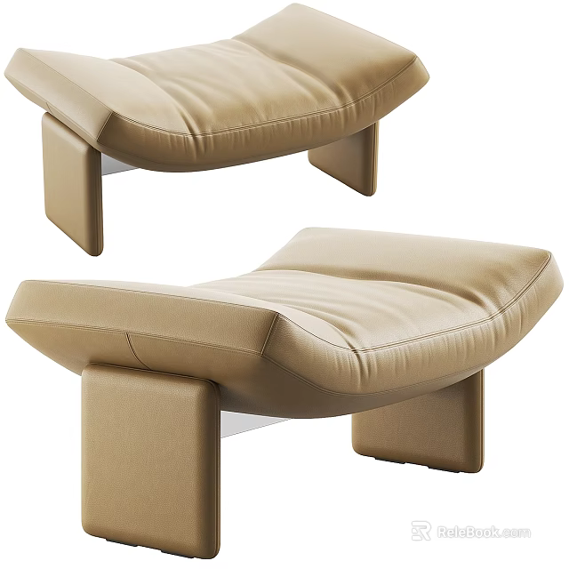 Elegant Modern Leather Upholstered Stool With Curved Padded Seat And Stable Legs 3d model 