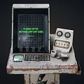 Vintage Entertainment Appliances On Worn Stands With Control Panels And Screens