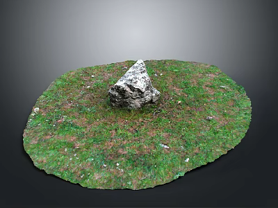 Natural Stone And Wood Arrangement On Round Green Grass Surface 3d model