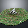 Natural Stone And Wood Arrangement On Round Green Grass Surface