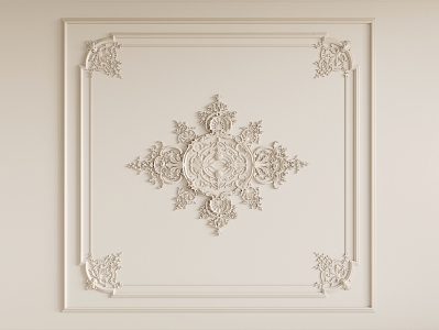 French Gypsum Carved Ceiling Light Plate Corner Angle Flower Gypsum Components 3d model