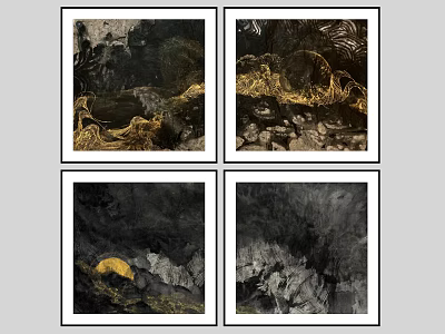 Abstract Black And Gold Wall Art Prints With Textured Patterns For Modern Decor 3d model