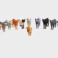 Colorful Low Poly Cat Models Standing in a Row with Various Hues 3d model