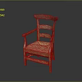Antique Style Wooden Armchair With Woven Seat And Slatted Backrest Design