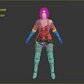 3D Female Warrior Character With Red Hair Gray Top Brown Leather Outfit And Silver Armor