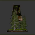 Unique Wooden Building With Steep Roof And Supporting Legs Surrounded By Trees And Grass