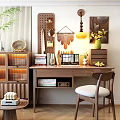 Cozy Study Room Interior With Wooden Desk Stacked Books And Decorative Elements