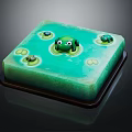 Cute Frogs on Green Square Platform with Lotus Leaf Patterns and Water like Surface